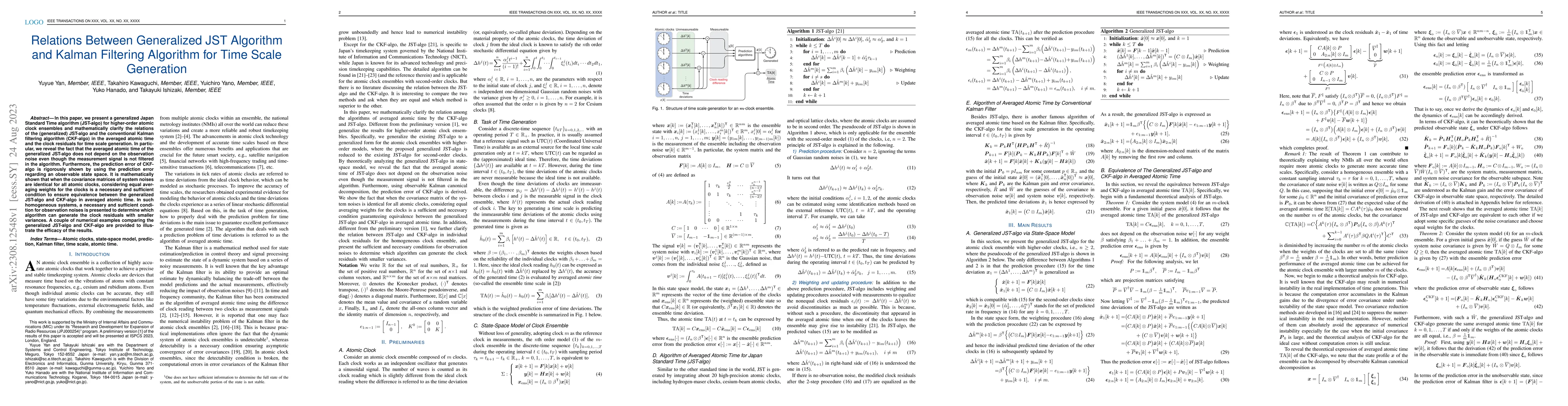 Thumbnail for Relations Between Generalized JST Algorithm and Kalman Filtering
  Algorithm for Time Scale Generation