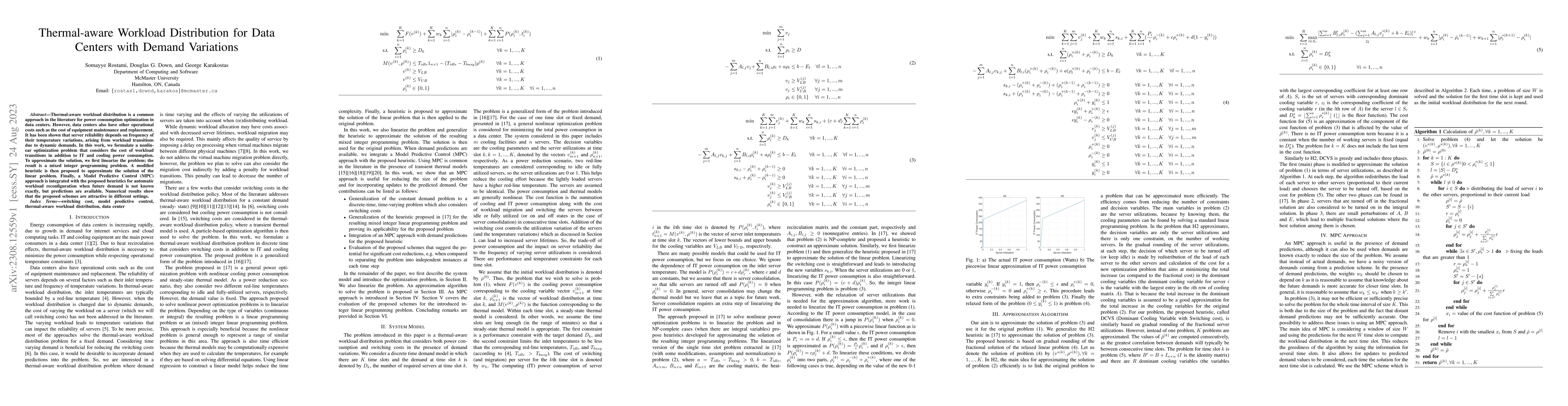 Thumbnail for Thermal-aware Workload Distribution for Data Centers with Demand
  Variations