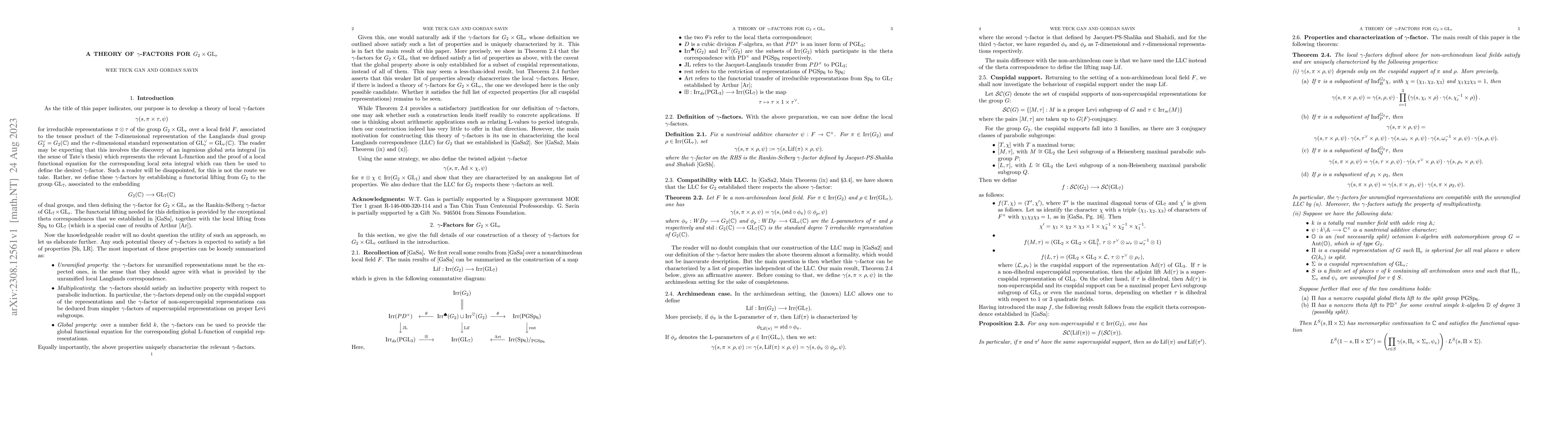 Thumbnail for A theory of $\gamma$-factors for $G_2 \times GL_r$