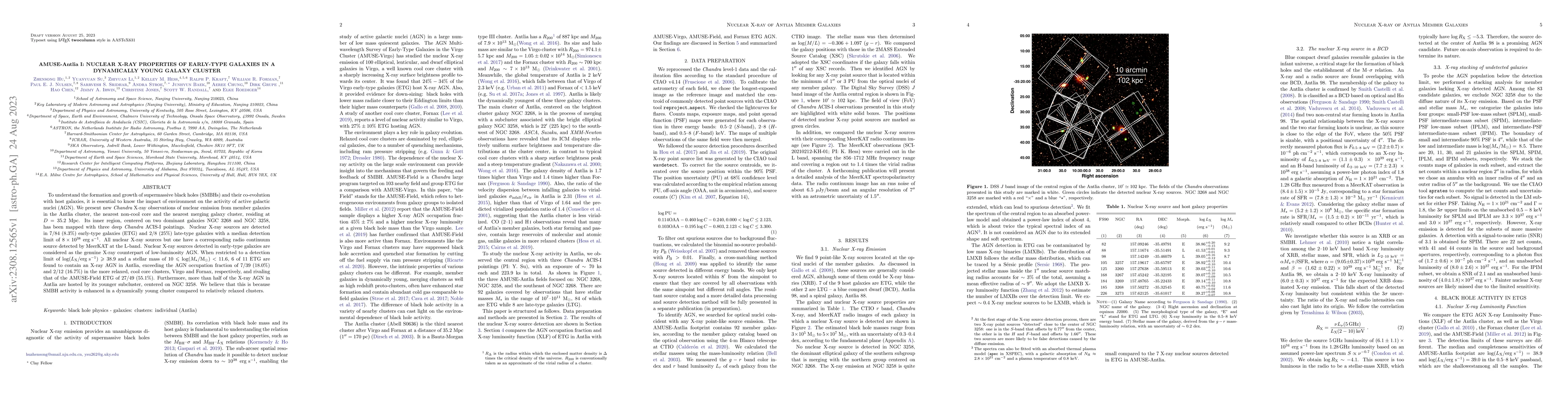 Thumbnail for AMUSE-antlia I: Nuclear X-ray properties of early-type galaxies in a
  dynamically young galaxy cluster
