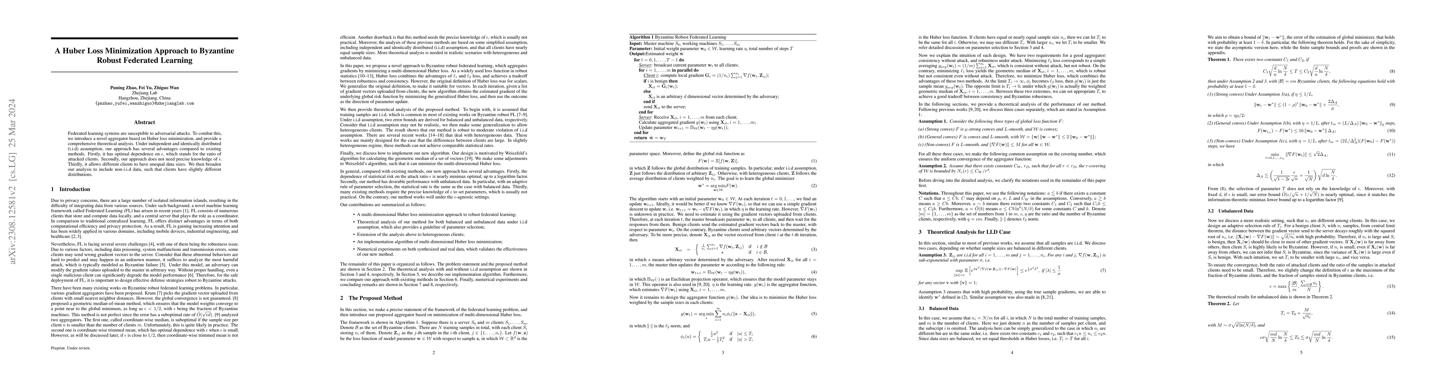 Thumbnail for A Huber Loss Minimization Approach to Byzantine Robust Federated
  Learning
