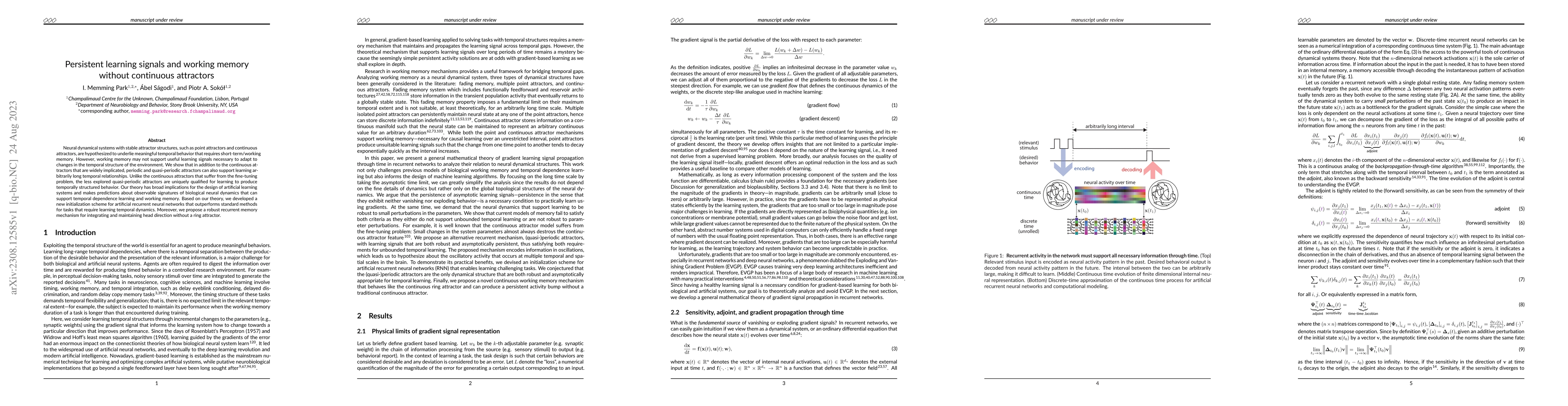 Thumbnail for Persistent learning signals and working memory without continuous
  attractors