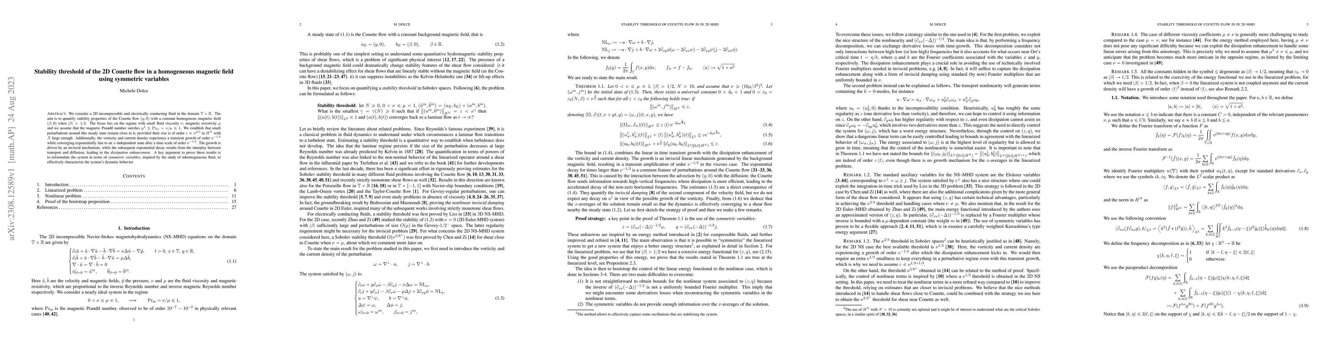 Thumbnail for Stability threshold of the 2D Couette flow in a homogeneous magnetic
  field using symmetric variables