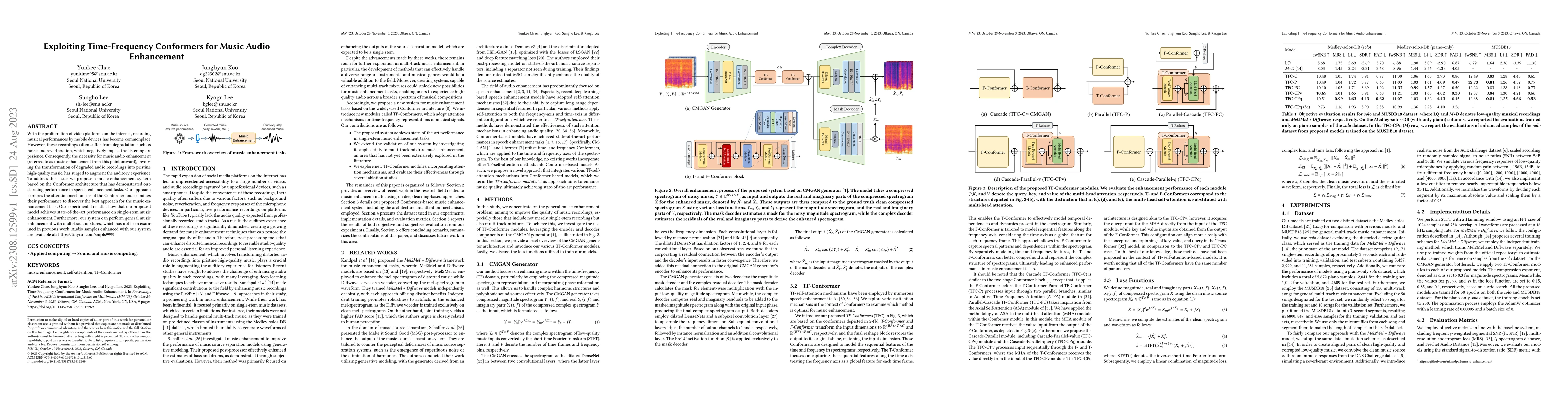 Thumbnail for Exploiting Time-Frequency Conformers for Music Audio Enhancement
