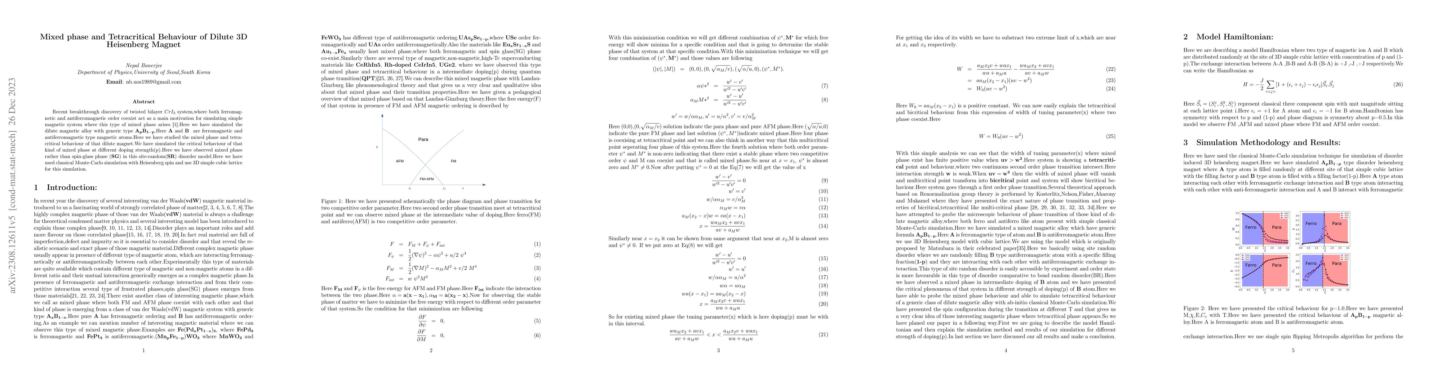 Thumbnail for Mixed phase and Tetracritical Behaviour of Dilute 3D Heisenberg Magnet