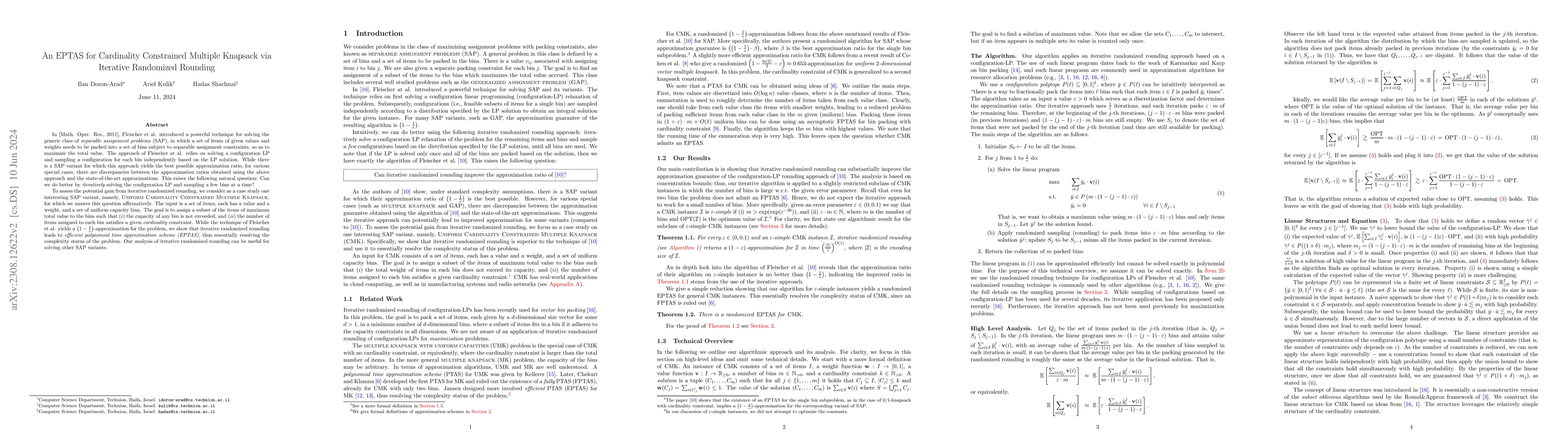 Thumbnail for An EPTAS for Cardinality Constrained Multiple Knapsack via Iterative
  Randomized Rounding