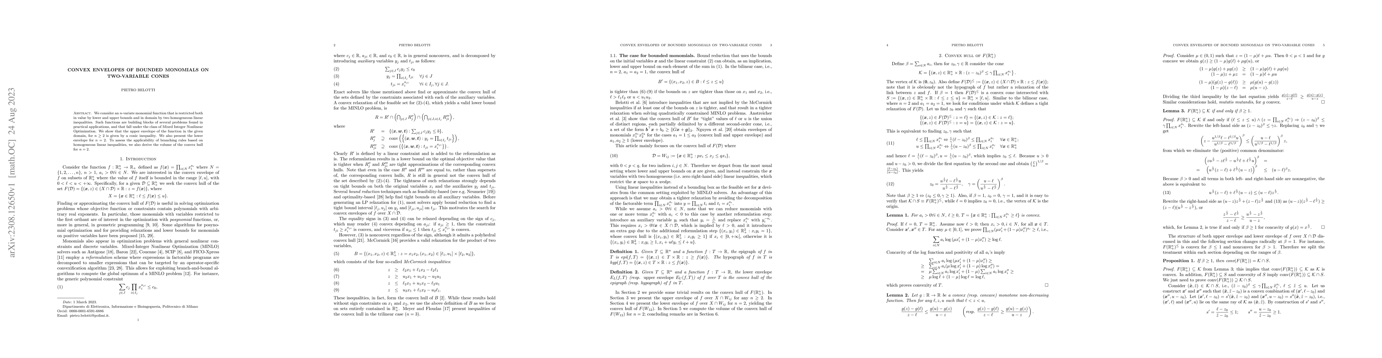 Thumbnail for Convex envelopes of bounded monomials on two-variable cones