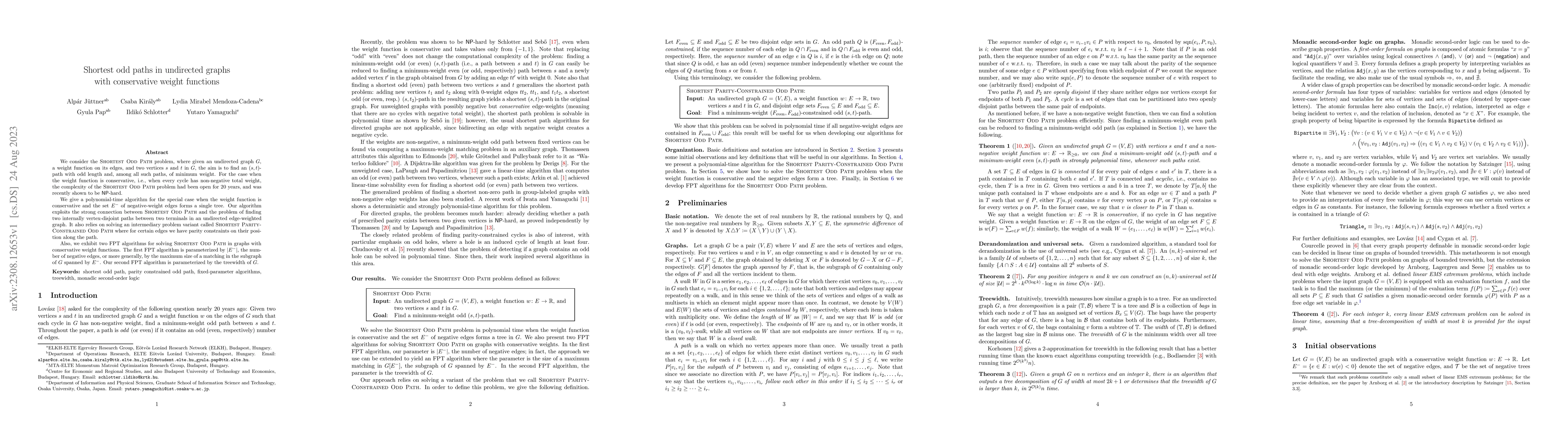 Thumbnail for Shortest Odd Paths in Undirected Graphs with Conservative Weight
  Functions