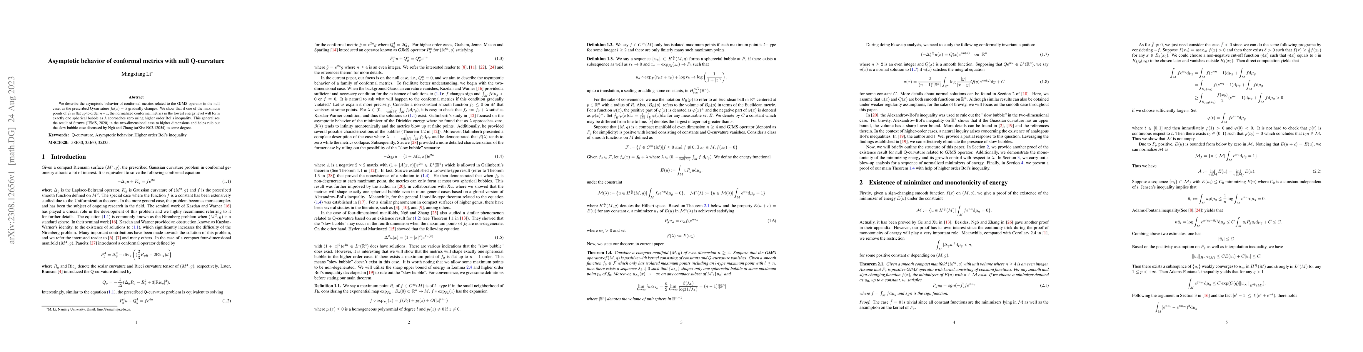 Thumbnail for Asymptotic behavior of conformal metrics with null Q-curvature