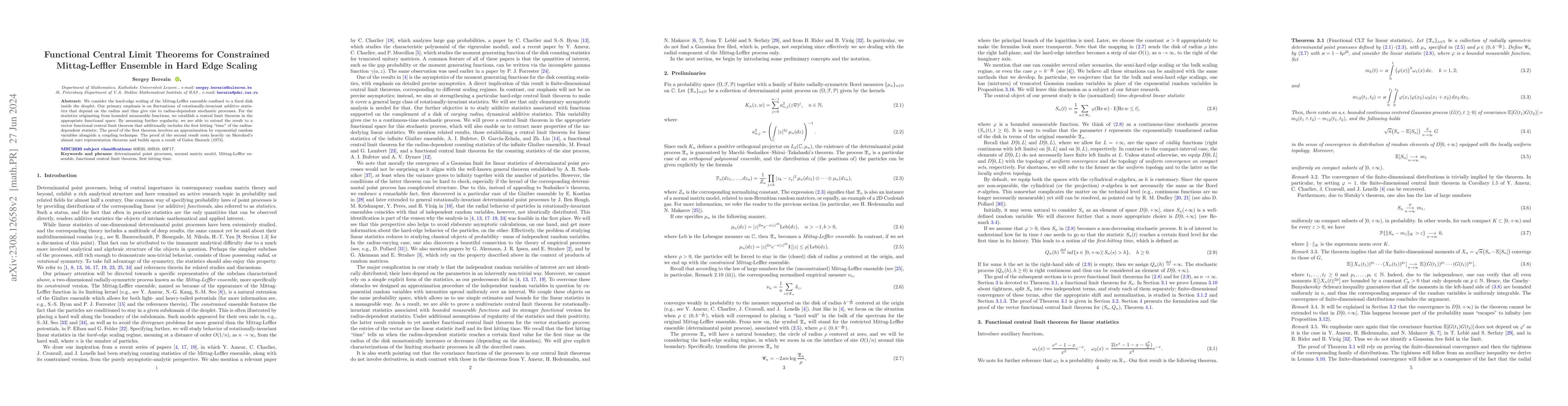 Thumbnail for Functional Central Limit Theorems for Constrained Mittag-Leffler
  Ensemble in Hard Edge Scaling