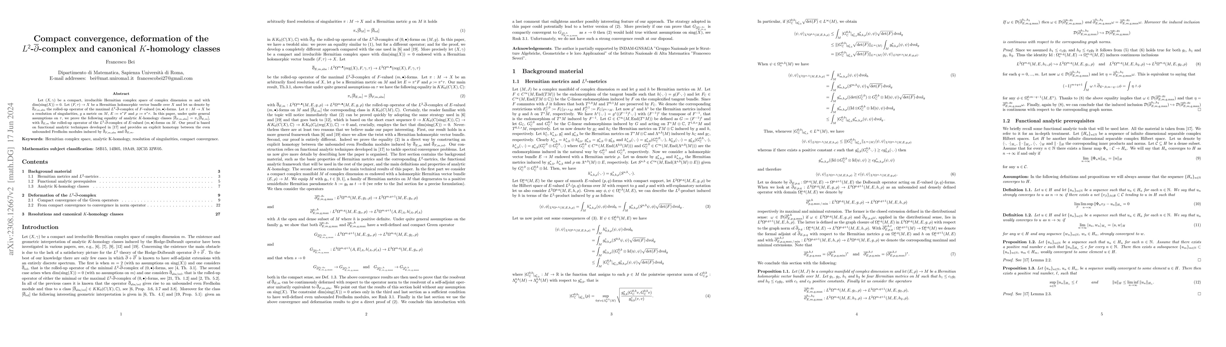 Thumbnail for Compact convergence, deformation of the
  $L^2$-$\overline{\partial}$-complex and canonical $K$-homology classes