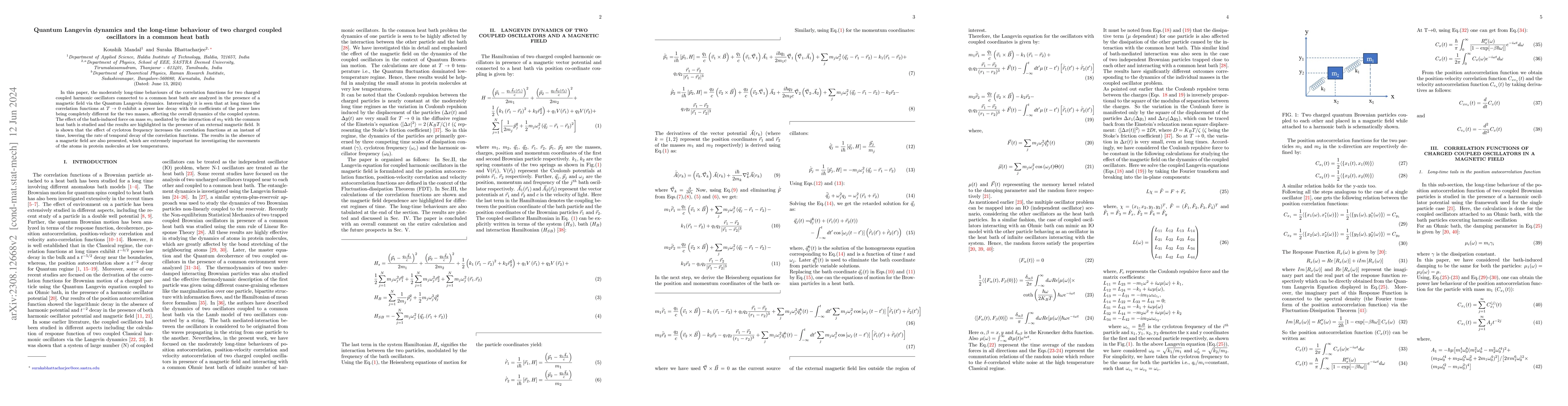 Thumbnail for Quantum Langevin dynamics and the long-time behaviour of two charged
  coupled oscillators in a common heat bath