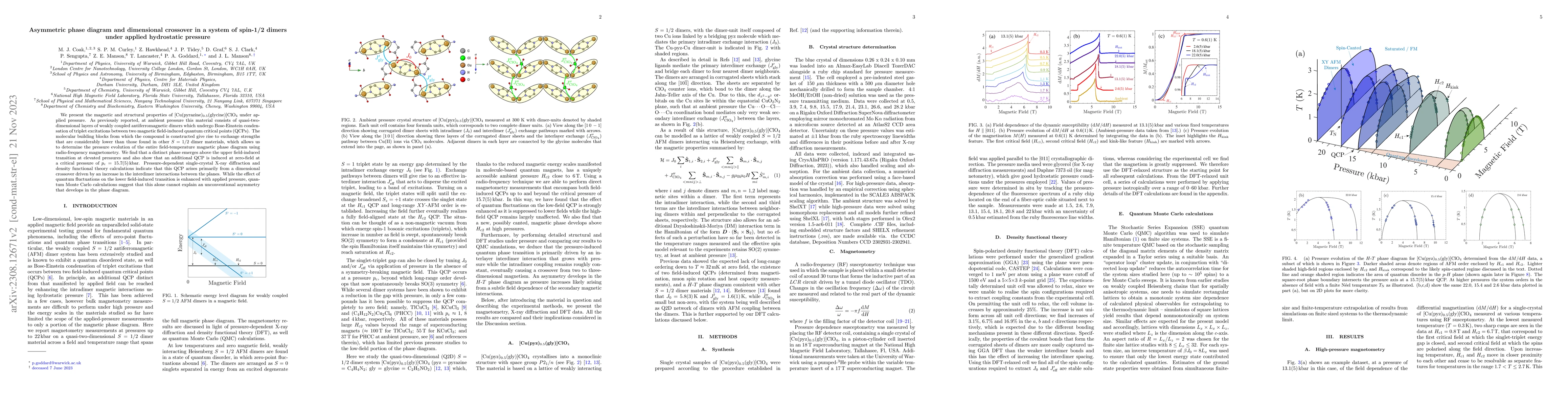 Thumbnail for Asymmetric phase diagram and dimensional crossover in a system of
  spin-1/2 dimers under applied hydrostatic pressure