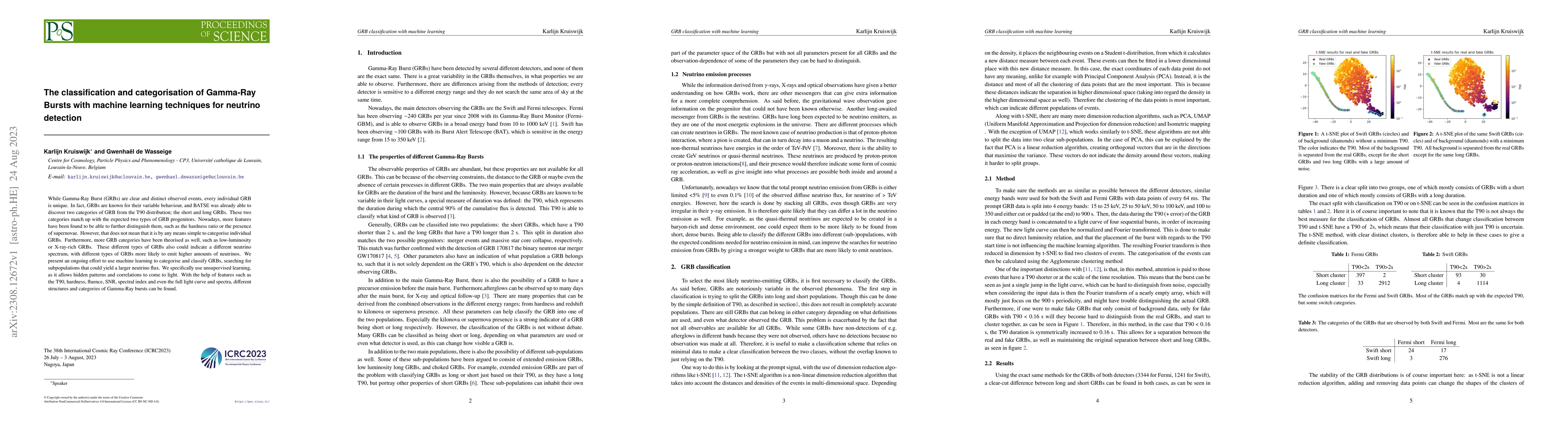 Thumbnail for The classification and categorisation of Gamma-Ray Bursts with machine
  learning techniques for neutrino detection