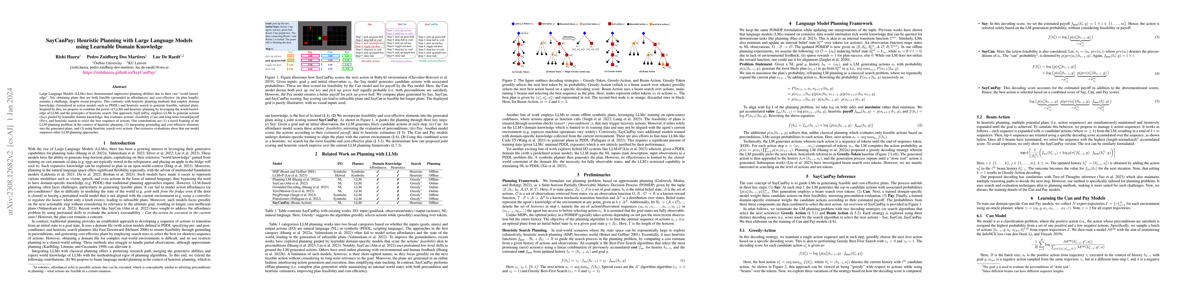 Thumbnail for SayCanPay: Heuristic Planning with Large Language Models using Learnable
  Domain Knowledge