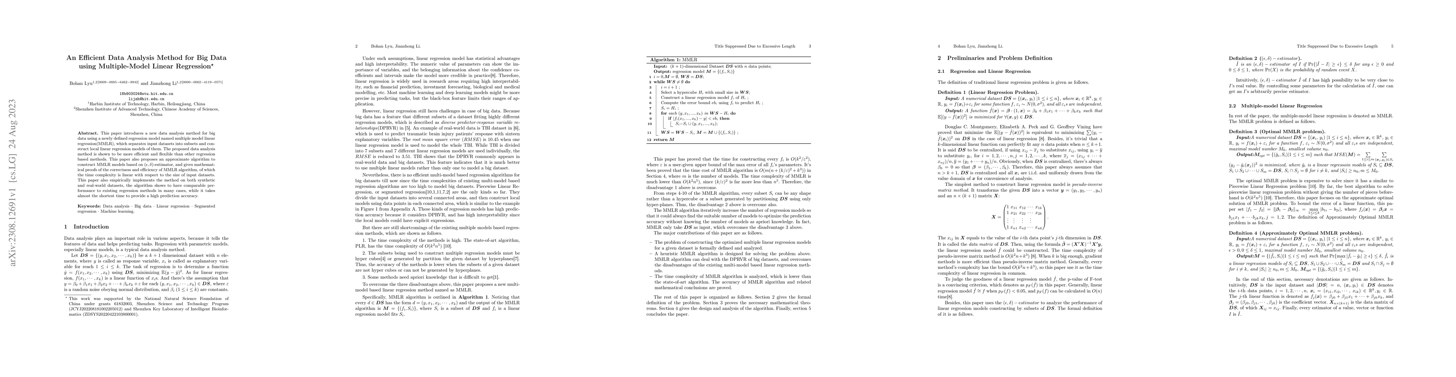 Thumbnail for An Efficient Data Analysis Method for Big Data using Multiple-Model
  Linear Regression