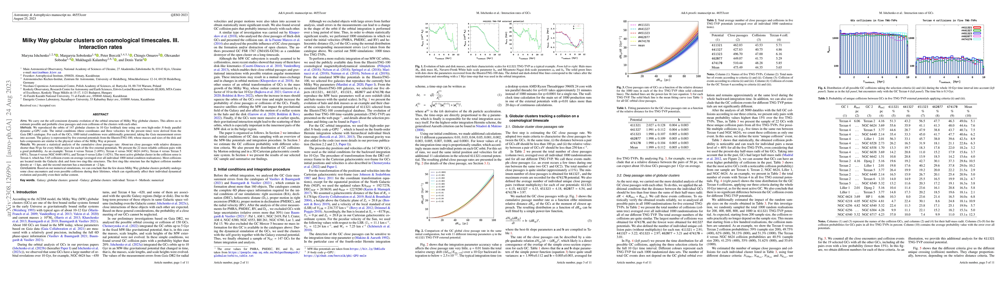 Thumbnail for Milky Way globular clusters on cosmological timescales. III. Interaction
  rates