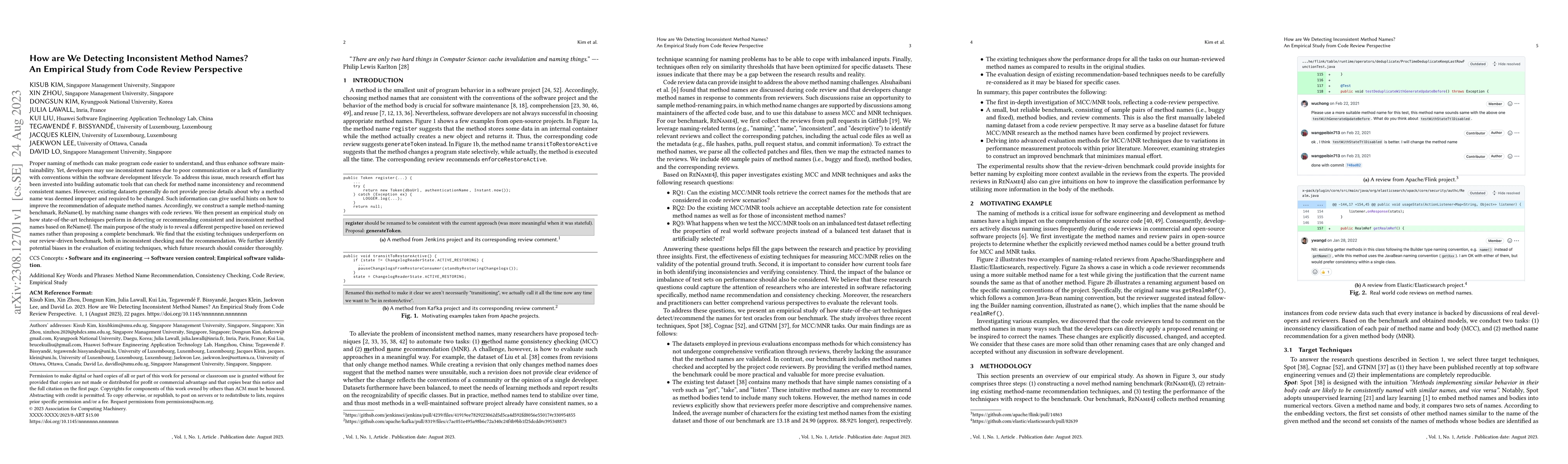 Thumbnail for How are We Detecting Inconsistent Method Names? An Empirical Study from
  Code Review Perspective