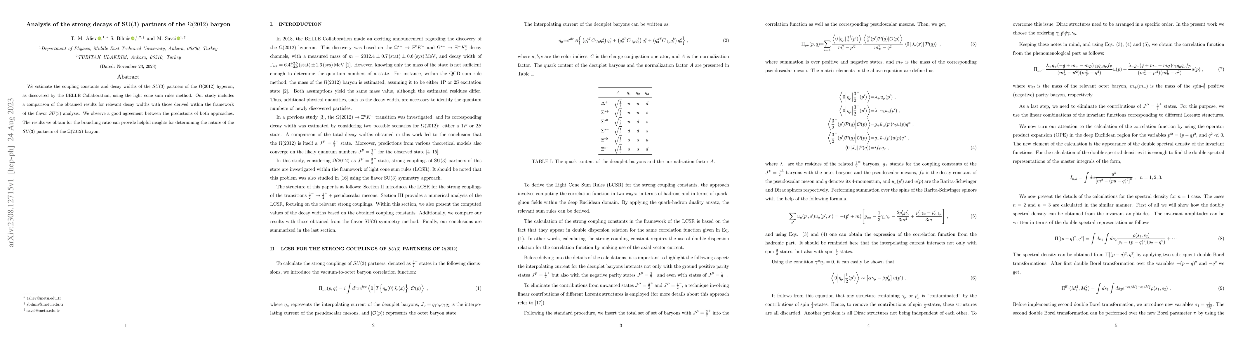 Thumbnail for Analysis of the strong decays of SU(3) partners of the $\Omega(2012)$
  baryon