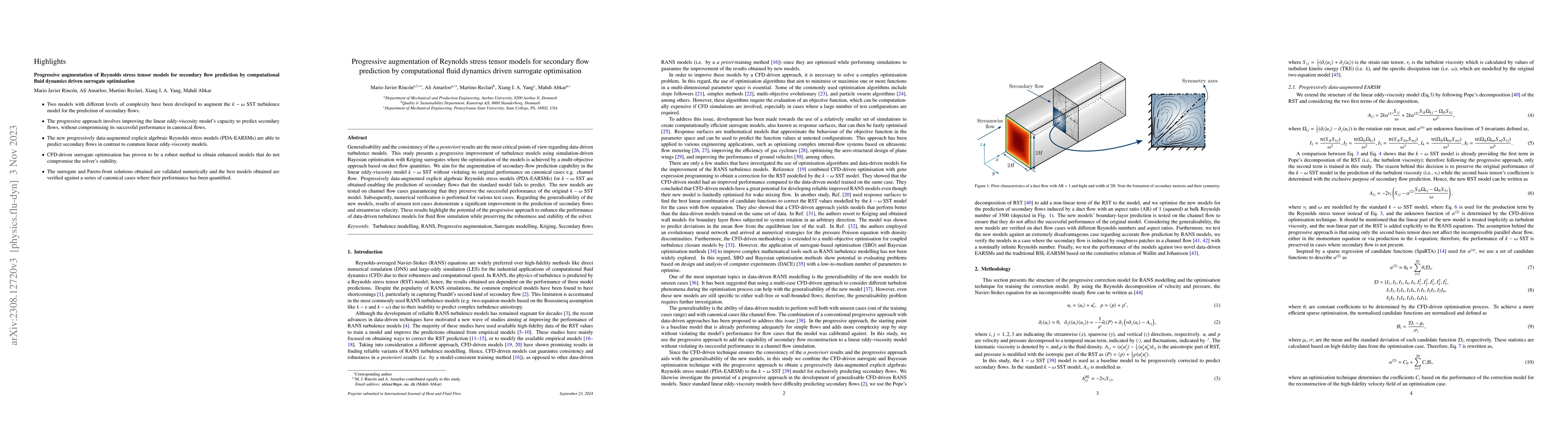 Thumbnail for Progressive augmentation of Reynolds stress tensor models for secondary
  flow prediction by computational fluid dynamics driven surrogate optimisation