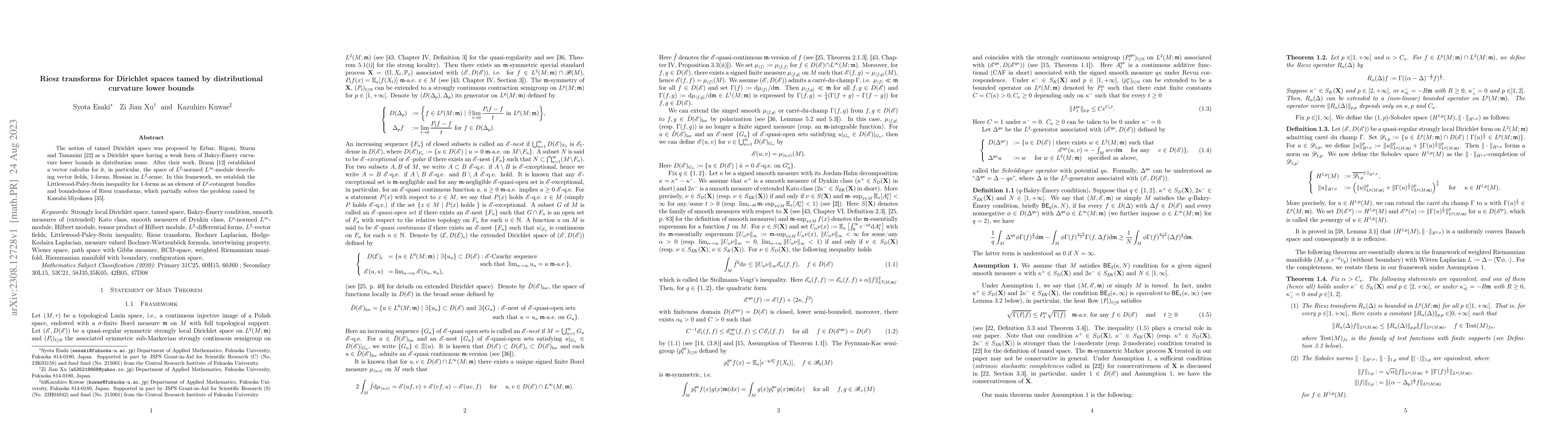 Thumbnail for Riesz transforms for Dirichlet spaces tamed by distributional curvature
  lower bounds