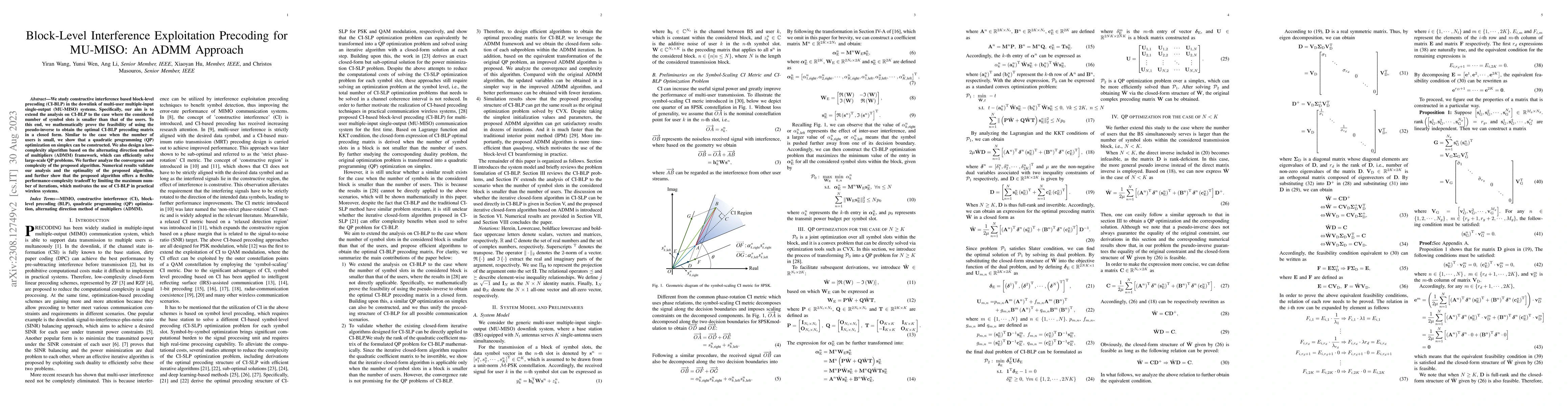 Thumbnail for Block-Level Interference Exploitation Precoding for MU-MISO: An ADMM
  Approach