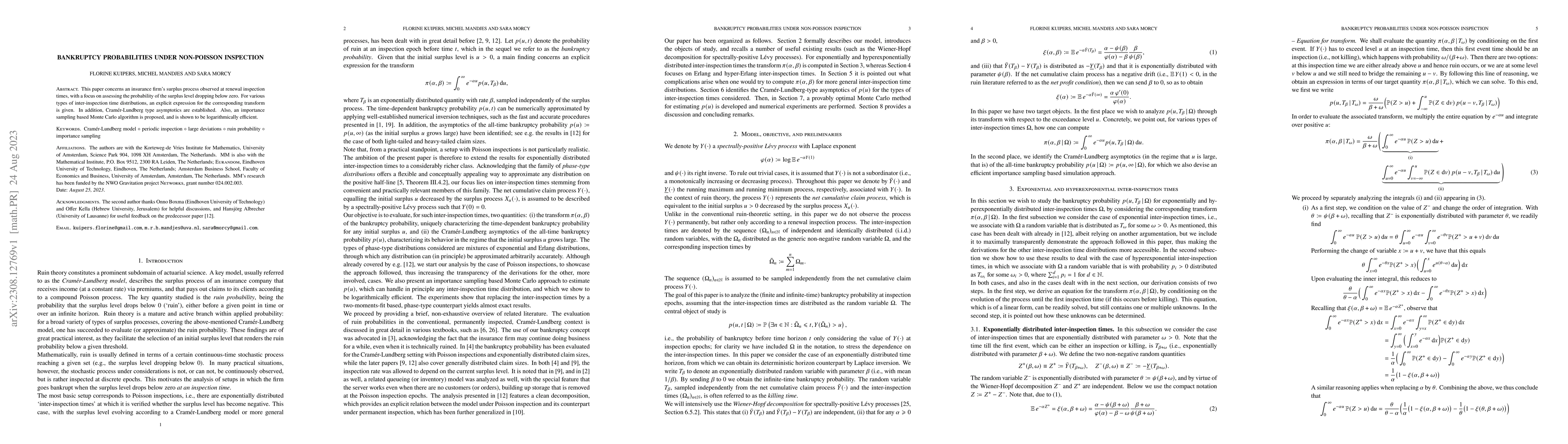 Thumbnail for Bankruptcy probabilities under non-Poisson inspection