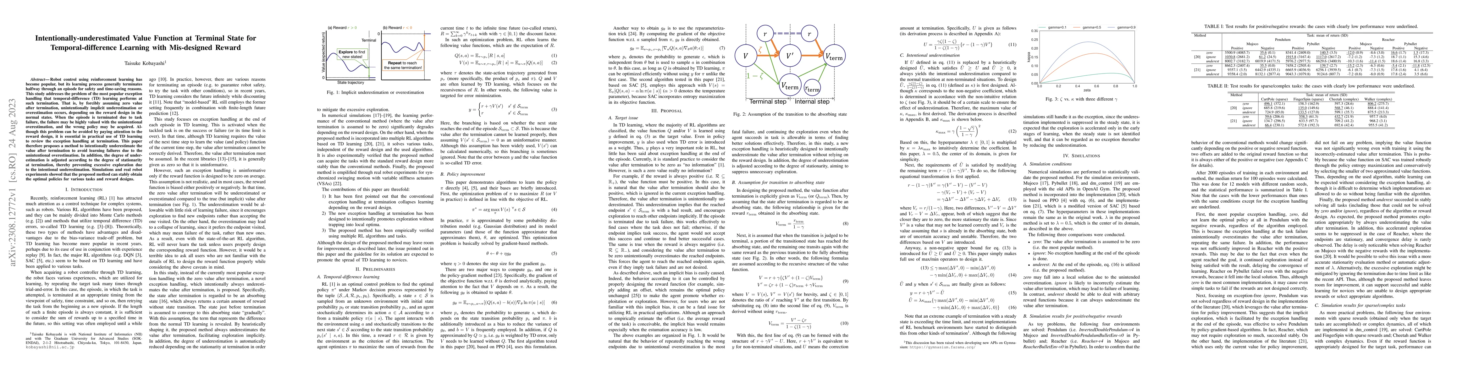 Thumbnail for Intentionally-underestimated Value Function at Terminal State for
  Temporal-difference Learning with Mis-designed Reward