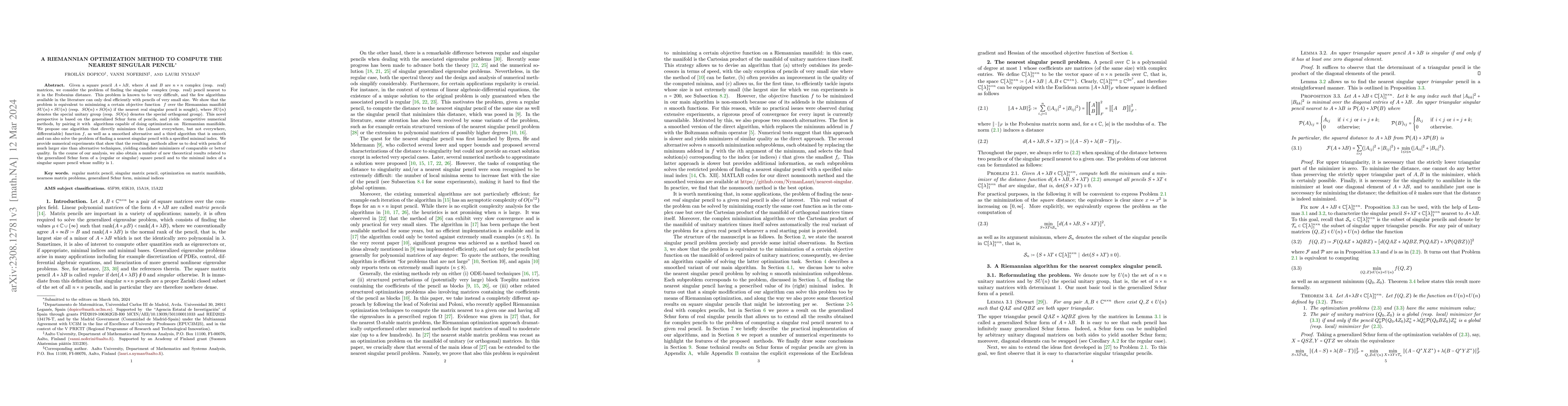 Thumbnail for A Riemannian optimization method to compute the nearest singular pencil