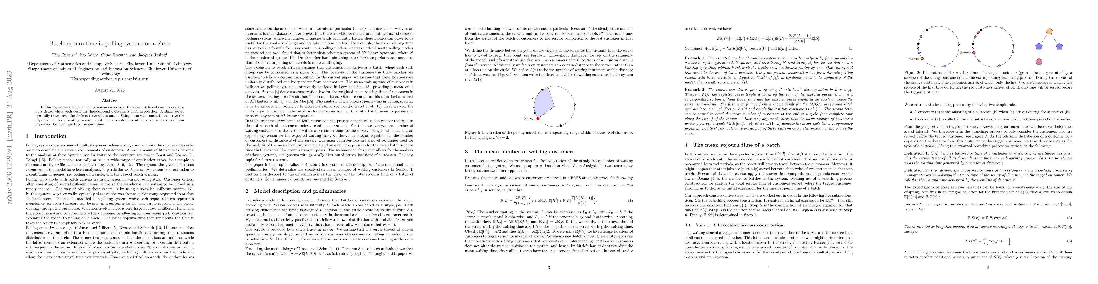 Thumbnail for Batch sojourn time in polling systems on a circle