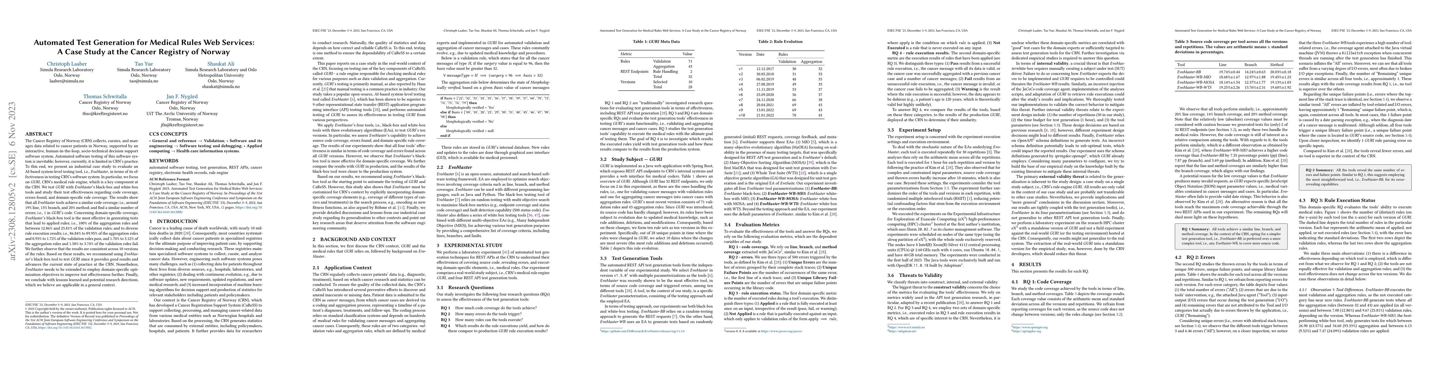 Thumbnail for Automated Test Generation for Medical Rules Web Services: A Case Study
  at the Cancer Registry of Norway