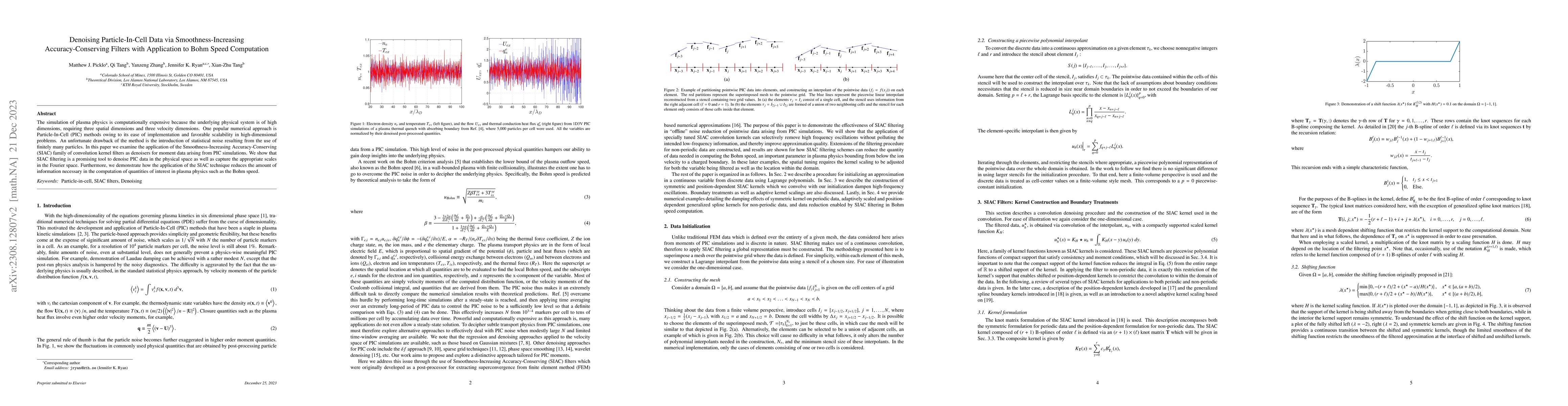 Thumbnail for Denoising Particle-In-Cell Data via Smoothness-Increasing
  Accuracy-Conserving Filters with Application to Bohm Speed Computation