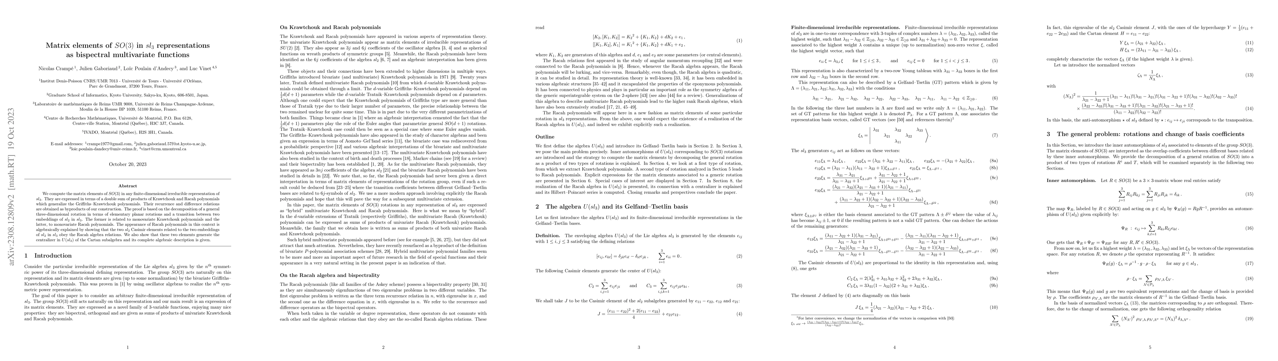Thumbnail for Matrix elements of $SO(3)$ in $sl_3$ representations as bispectral
  multivariate functions