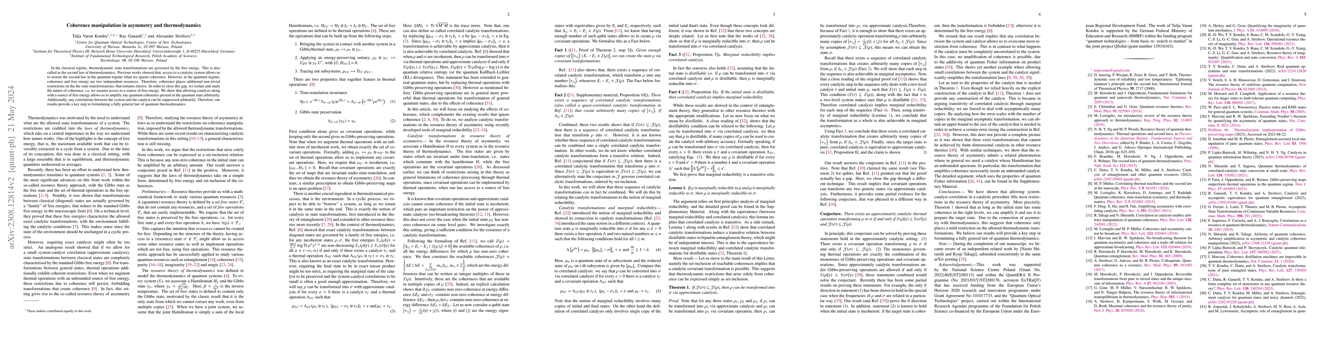 Thumbnail for Coherence manipulation in asymmetry and thermodynamics