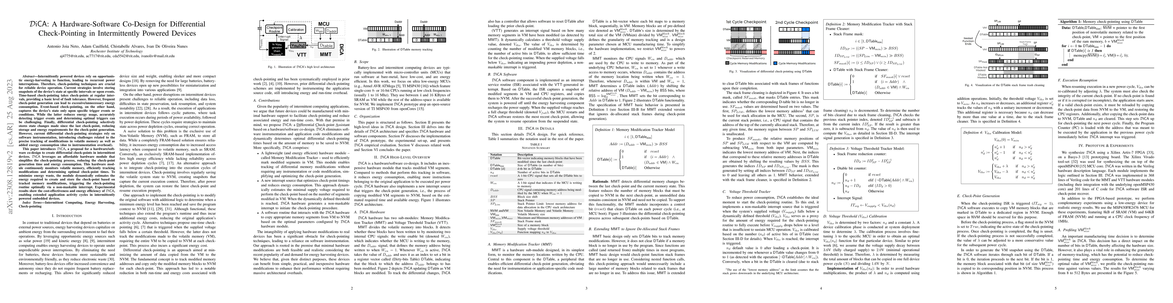 Thumbnail for DiCA: A Hardware-Software Co-Design for Differential Checkpointing in
  Intermittently Powered Devices