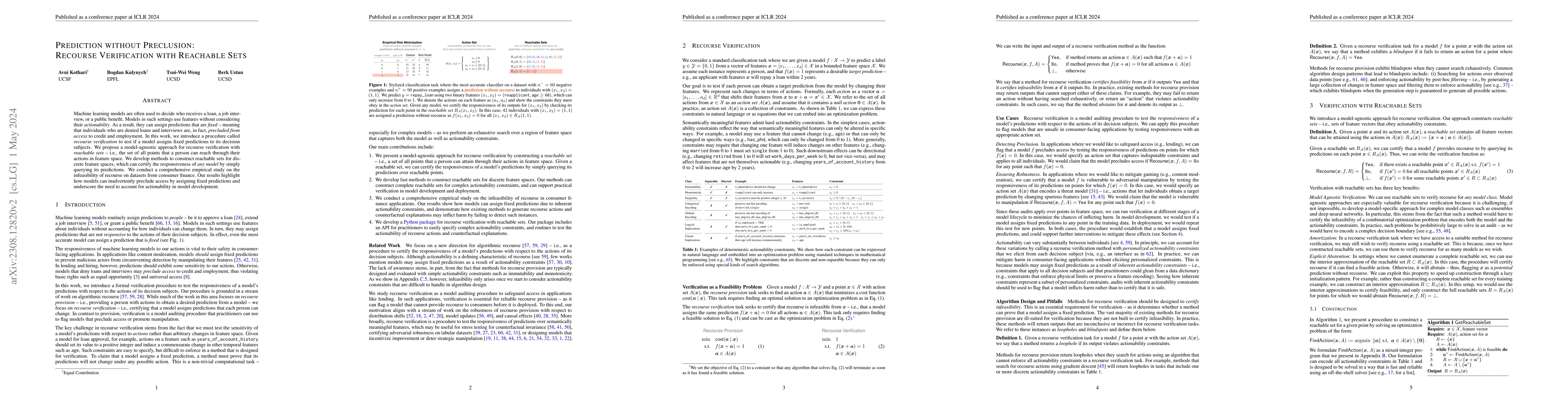 Thumbnail for Prediction without Preclusion: Recourse Verification with Reachable Sets
