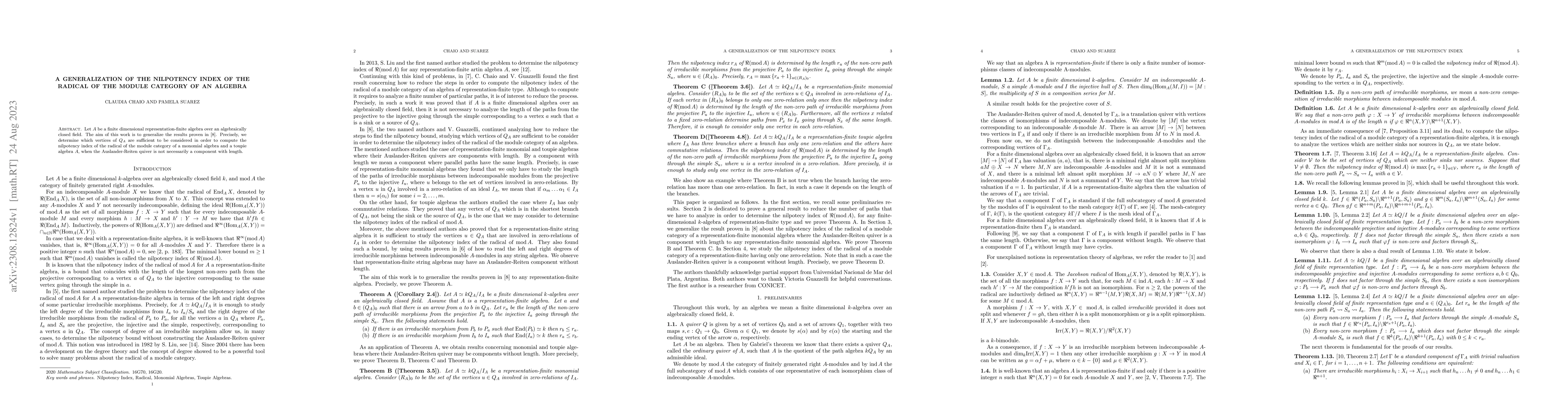Thumbnail for A generalization of the nilpotency index of the radical of the module
  category of an algebra