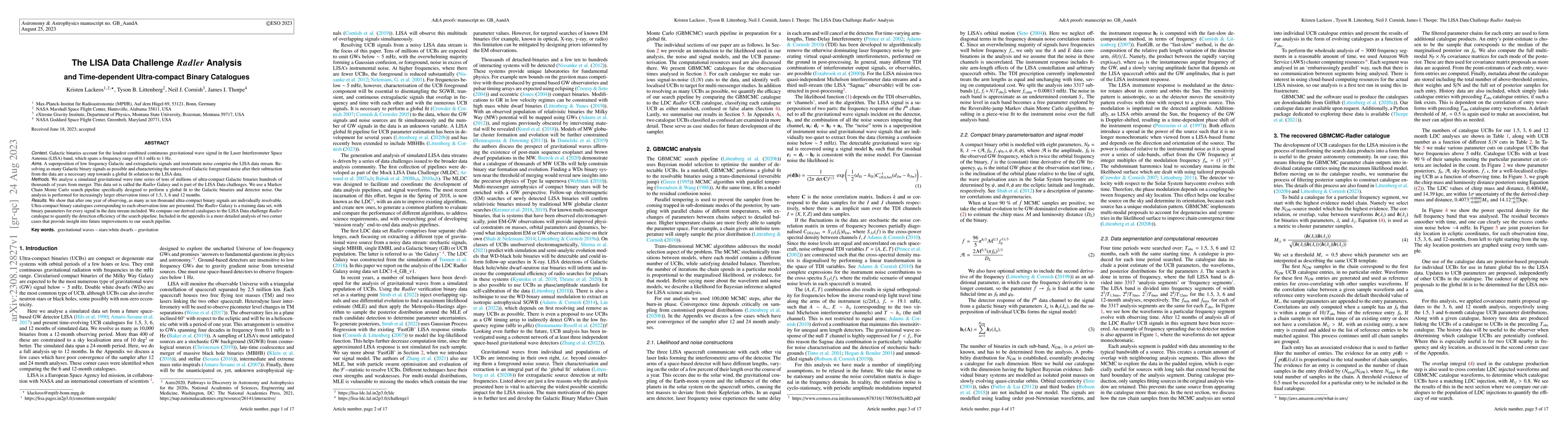 Thumbnail for The LISA Data Challenge Radler Analysis and Time-dependent Ultra-compact
  Binary Catalogues