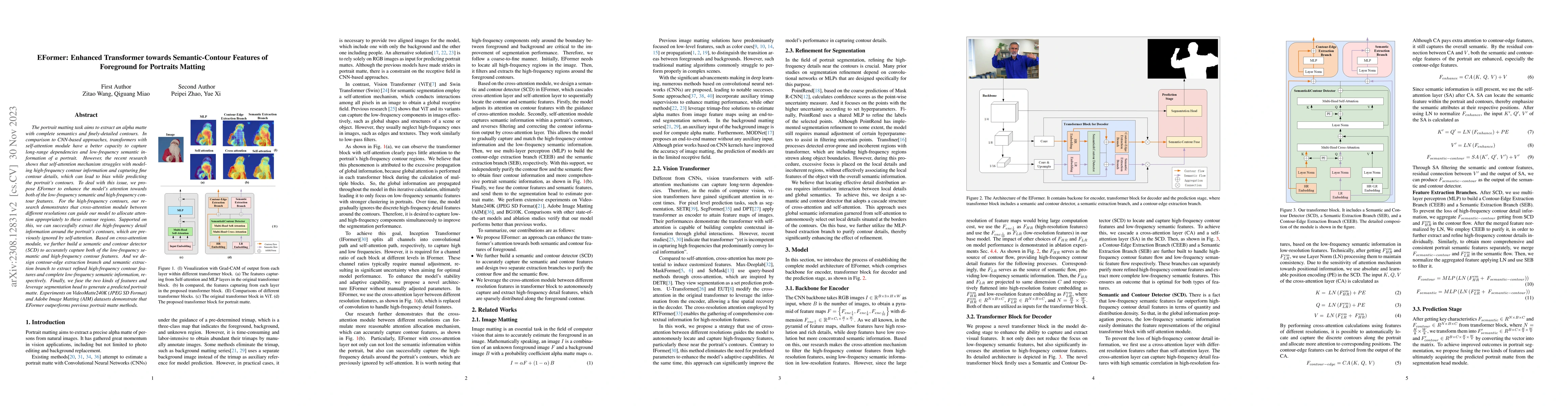 Thumbnail for EFormer: Enhanced Transformer towards Semantic-Contour Features of
  Foreground for Portraits Matting