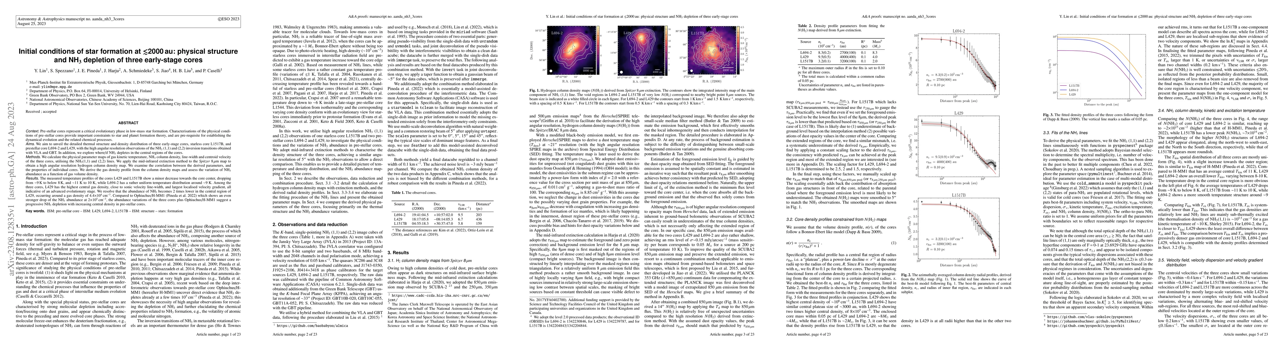 Thumbnail for Initial conditions of star formation at $\lesssim$2000 au: physical
  structure and NH$_{3}$ depletion of three early-stage cores