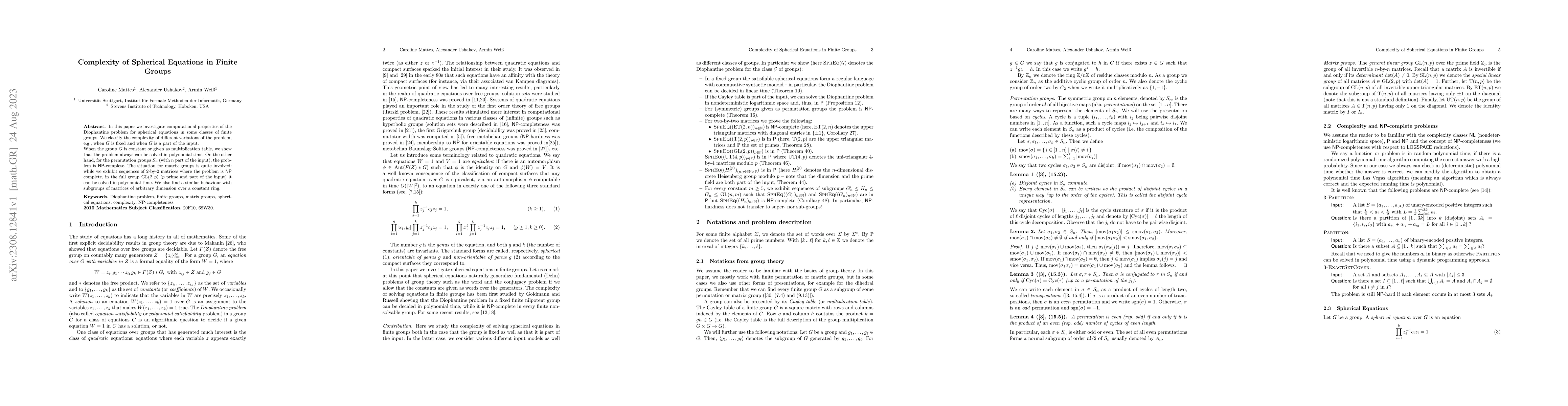 Thumbnail for Complexity of Spherical Equations in Finite Groups
