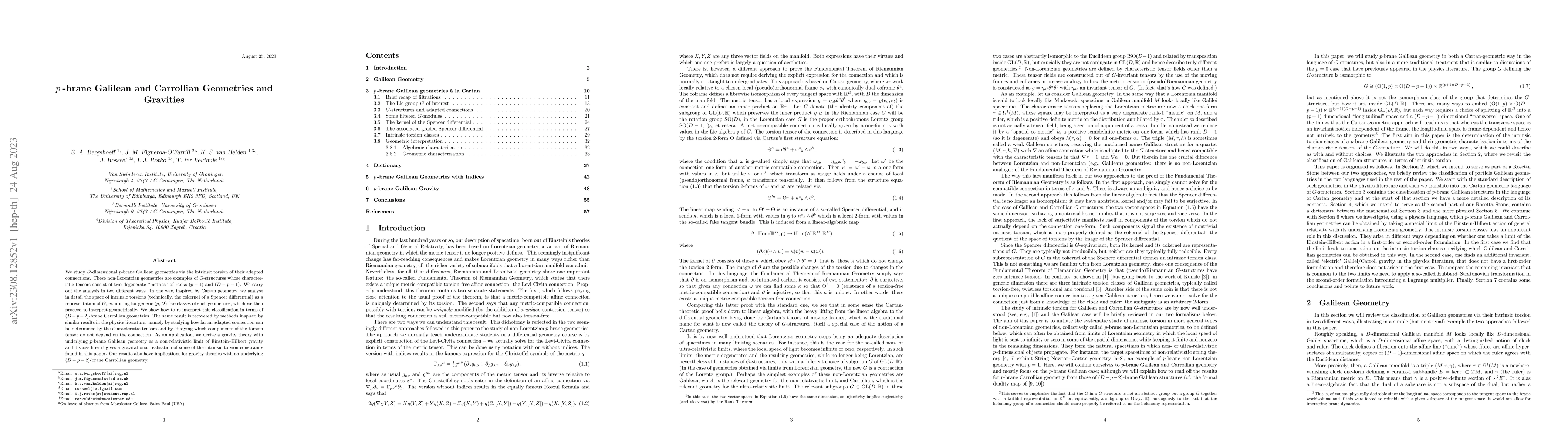 Thumbnail for $p$-brane Galilean and Carrollian Geometries and Gravities