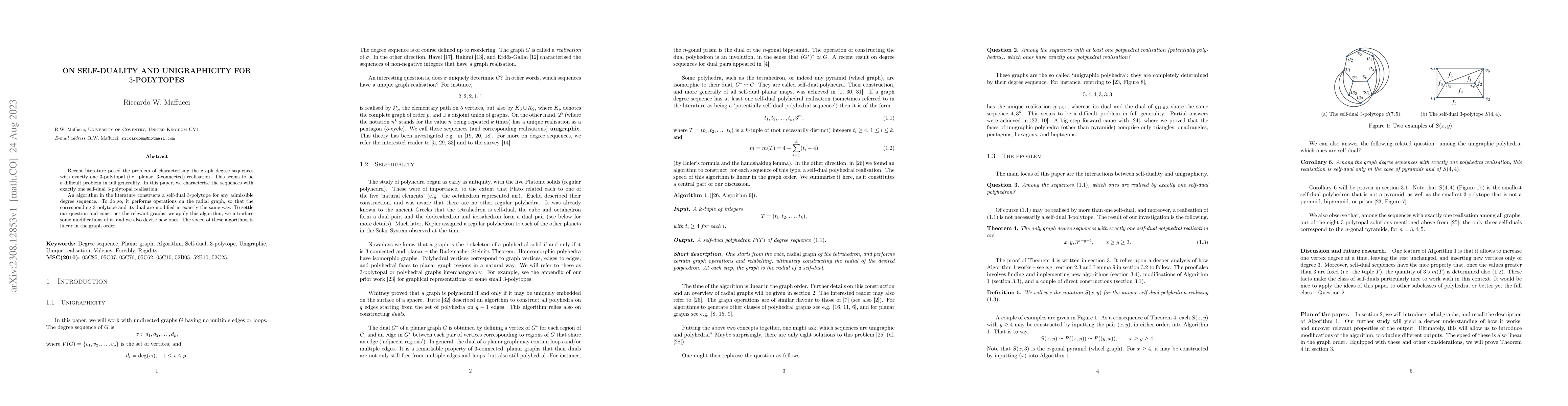 Thumbnail for On self-duality and unigraphicity for $3$-polytopes
