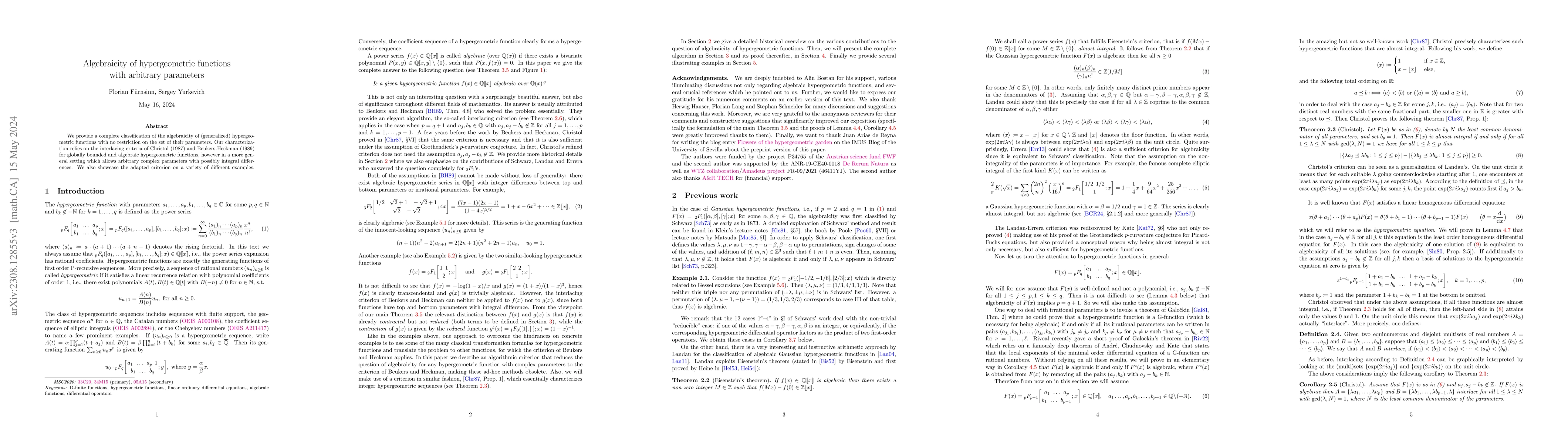 Thumbnail for Algebraicity of hypergeometric functions with arbitrary parameters