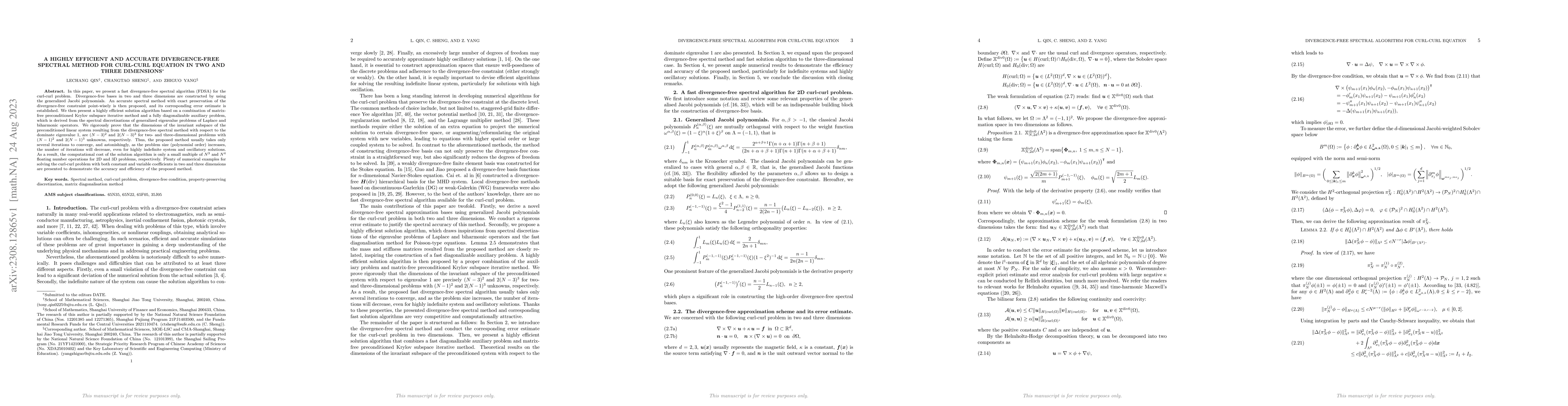 Thumbnail for A highly efficient and accurate divergence-free spectral method for
  curl-curl equation in two and three dimensions