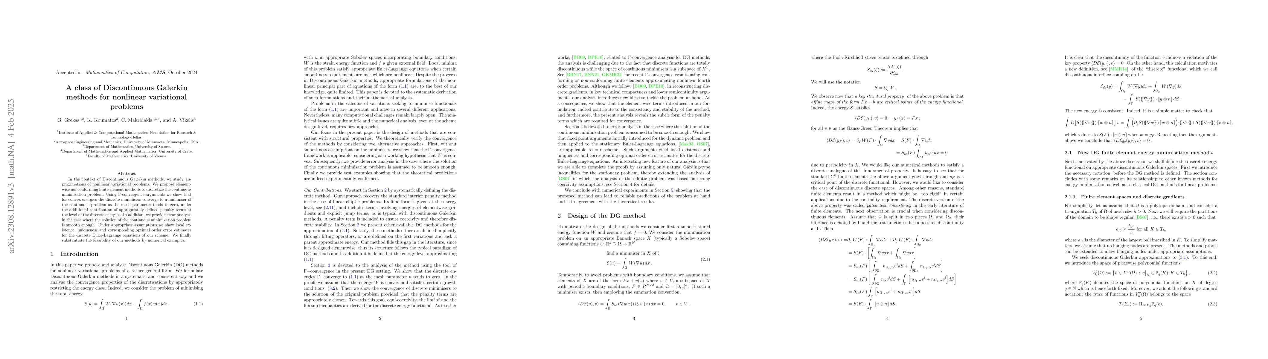 Thumbnail for A class of Discontinuous Galerkin methods for nonlinear variational
  problems