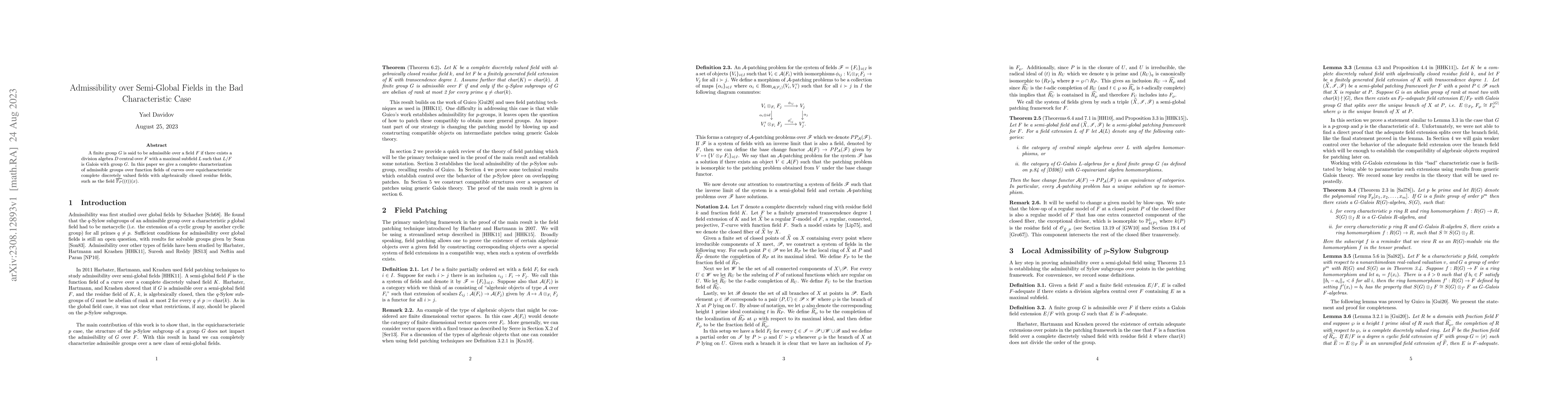 Thumbnail for Admissibility over semi-global fields in the bad characteristic case