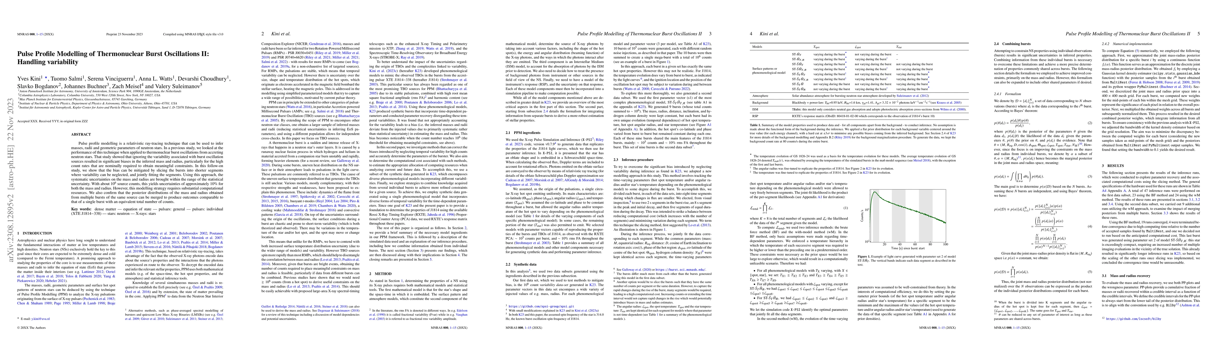 Thumbnail for Pulse Profile Modelling of Thermonuclear Burst Oscillations II: Handling
  variability