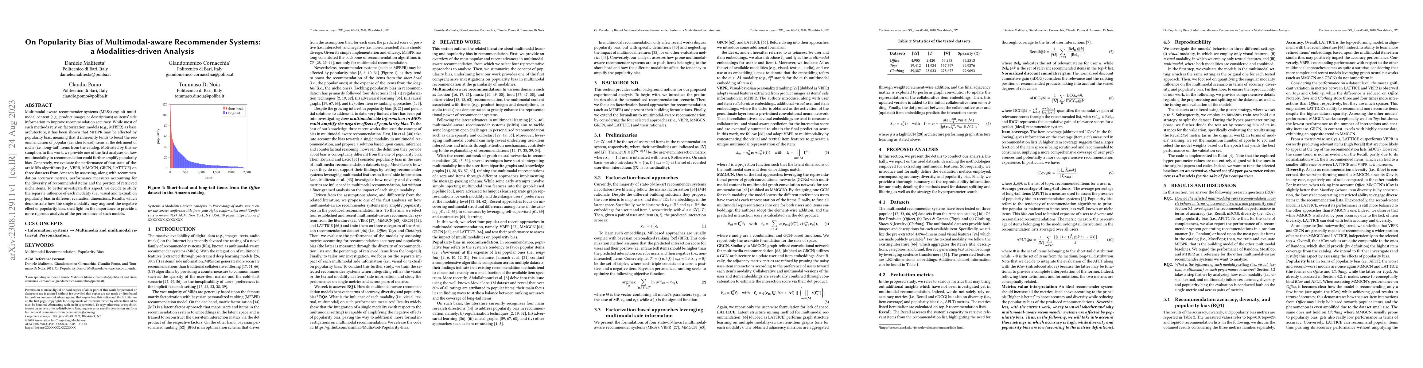 Thumbnail for On Popularity Bias of Multimodal-aware Recommender Systems: a
  Modalities-driven Analysis