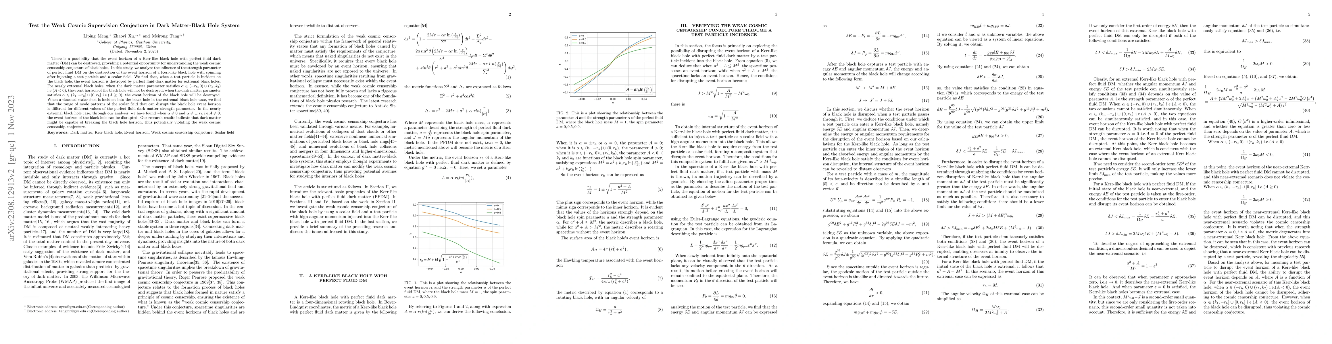 Thumbnail for Test the Weak Cosmic Supervision Conjecture in Dark Matter-Black Hole
  System
